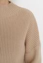 Beżowy Sweter z Golfem o Prążkowanej Fakturze Afromava