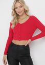 Czerwony Krótki Kardigan z Prążkowanej Dzianiny Okorra