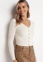 Jasnobeżowy Krótki Kardigan z Prążkowanej Dzianiny Okorra