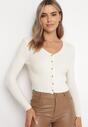 Jasnobeżowy Krótki Kardigan z Prążkowanej Dzianiny Okorra