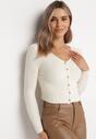 Jasnobeżowy Krótki Kardigan z Prążkowanej Dzianiny Okorra