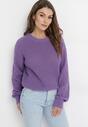 Ciemnofioletowy Sweter w Ozdobny Splot Suzann