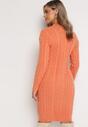 Pomarańczowa Sweterkowa Sukienka Midi Ozdobiona Splotem w Warkocze Toddis