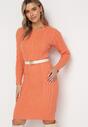 Pomarańczowa Sweterkowa Sukienka Midi Ozdobiona Splotem w Warkocze Toddis