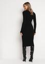 Czarna Dopasowana Sukienka Sweterkowa z Rozcięciem Aminna