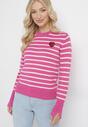 Różowy Sweter o Klasycznym Kroju w Paski z Serduszkiem Cekinowym Liunda