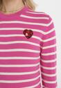 Różowy Sweter o Klasycznym Kroju w Paski z Serduszkiem Cekinowym Liunda