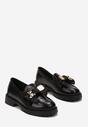 Czarne Mokasyny z Satynową Kokardą i Zawieszkami Menoria