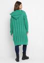 Zielony Długi Kardigan z Kapturem Ozdobiony Splotem Galemes