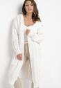 Biały Długi Kardigan z Kapturem Ozdobiony Splotem Galemes