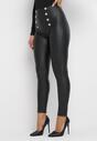 Czarne Spodnie Skinny Retro z Wysoką Talią Ozdobione Napami Kumia