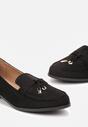 Czarne Mokasyny na Płaskim Obcasie Ozdobione Frędzlami Lulines