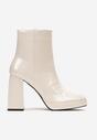 Beżowe Lakierowane Botki na Geometrycznym Słupku i Platformie Fiamira