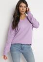 Jasnofioletowy Klasyczny Sweter z Trójkątnym Dekoltem i Ściągaczami Modahia