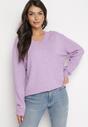 Jasnofioletowy Klasyczny Sweter z Trójkątnym Dekoltem i Ściągaczami Modahia