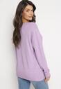 Jasnofioletowy Klasyczny Sweter z Trójkątnym Dekoltem i Ściągaczami Modahia