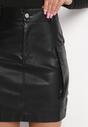 Czarna Spódnica Mini z Kieszeniami Cargo z Imitacji Skóry Kerris