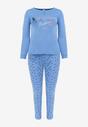 Niebieski 2-Częściowy Komplet Piżamowy z Polarem Długie Spodnie na Gumce i Koszulka z Haftem Salles
