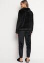 Czarny Welurowy Komplet Piżamowy Bluza z Kapturem i Spodnie Joggery z Pluszowej Dzianiny Carlala