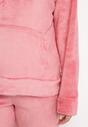 Różowy Komplet Piżamowy Bluza z Kapturem i Spodnie Joggery z Pluszowej Dzianiny Carlala