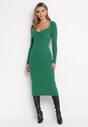 Zielona Sukienka o Ołówkowym Fasonie z Prążkowanej Dzianiny Xamelina
