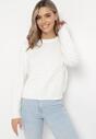 Biały Sweter z Tłoczeniem i Drobnymi Perełkami Miselloa