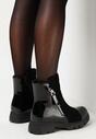 Czarne Botki Workery ze Skośnym Suwakiem i Lakierowanym Noskiem Rabina