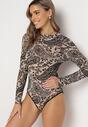 Beżowe Body z Welurowym Wzorem Paisley Mairase