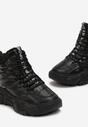 Czarne Sznurowane Sneakersy Śniegowce na Grubej Podeszwie z Metaliczną Wstawką Mahires