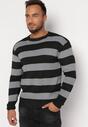 Czarny Sweter z Szerokimi Pasami i Wełną w Składzie Juvenoa