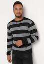 Czarny Sweter z Szerokimi Pasami i Wełną w Składzie Juvenoa