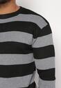 Czarny Sweter z Szerokimi Pasami i Wełną w Składzie Juvenoa