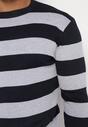Granatowy Sweter z Szerokimi Pasami i Wełną w Składzie Juvenoa