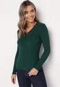 Ciemnozielony Prążkowany Sweter z Ozdobnymi Guziczkami Vipond