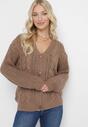 Brązowy Kardigan Zapinany na Guziki ze Ściągaczami Parlima