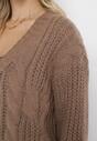 Brązowy Kardigan Zapinany na Guziki ze Ściągaczami Parlima