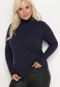 Granatowy Sweter z Golfem Sazerna
