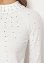Biały Sweter z Golfem Ozdobiony Kompozycją z Cyrkonii Ruittes