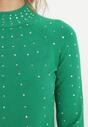 Zielony Sweter z Golfem Ozdobiony Kompozycją z Cyrkonii Ruittes