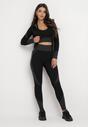 Czarny 3-Częściowy Komplet Top bez Rękawów Bluza na Suwak i Legginsy Push-Up Aleieve