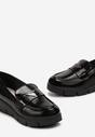 Czarne Lakierowane Mokasyny na Koturnie ze Skórzaną Wkładką Nokke