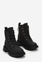 Czarne Botki Traperki z Lekkim Ociepleniem i Dodatkowym Sznurowaniem Sadida