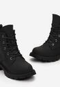 Czarne Botki Traperki z Lekkim Ociepleniem i Dodatkowym Sznurowaniem Sadida