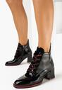 Czarne Lakierowane Botki na Słupku z Ozdobnym Sznurowaniem Psemma
