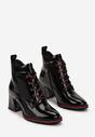 Czarne Lakierowane Botki na Słupku z Ozdobnym Sznurowaniem Psemma