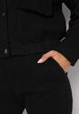 Czarny 2-Częściowy Bawełniany Komplet Spodnie z Gumką w Pasie i Koszulową Kurtką Aindava