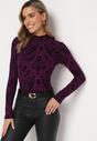 Fioletowa Bluzka z Brokatowym Ornamentalnym Wzorem Oksane