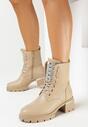 Ciemnobeżowe Botki Workery z Cyrkoniami na Języku Owane
