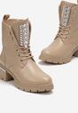 Ciemnobeżowe Botki Workery z Cyrkoniami na Języku Owane