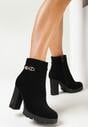 Czarne Botki na Słupku z Ozdobnym Łańcuszkiem Leanemes